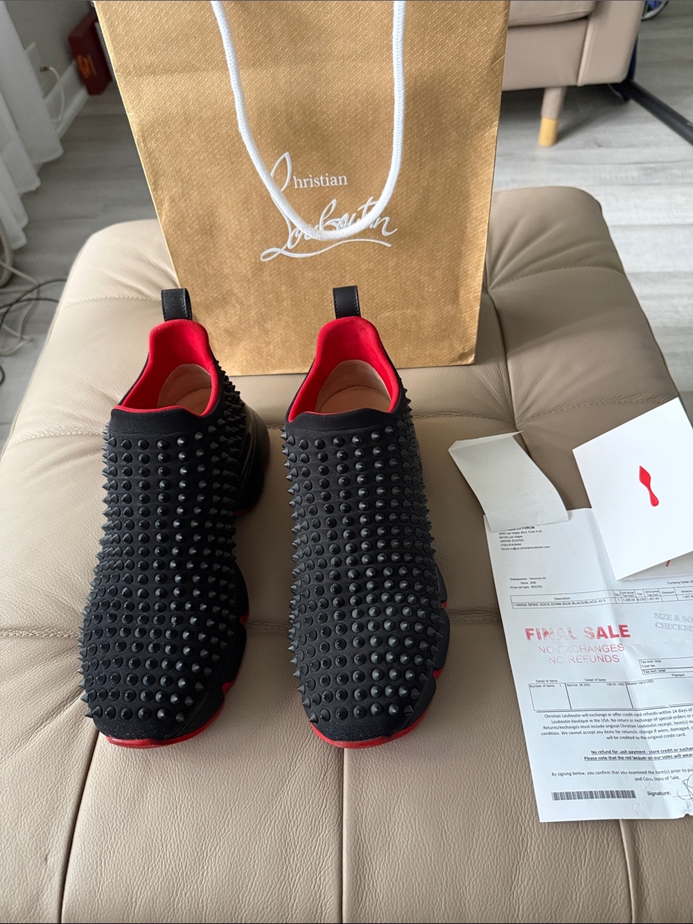 Authentic Women Christian Louboutin Black Spike Slip-On Sneakers size 40,5